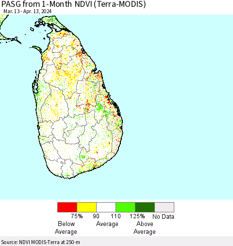 Sri Lanka PASG from 1-Month NDVI (Terra-MODIS) Thematic Map For 4/6/2024 - 4/13/2024