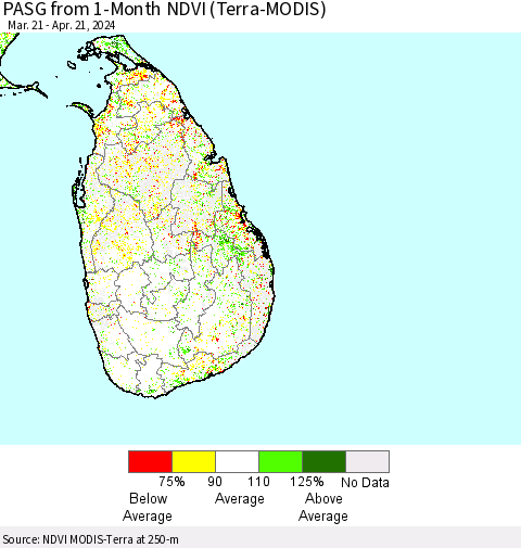 Sri Lanka PASG from 1-Month NDVI (Terra-MODIS) Thematic Map For 4/14/2024 - 4/21/2024