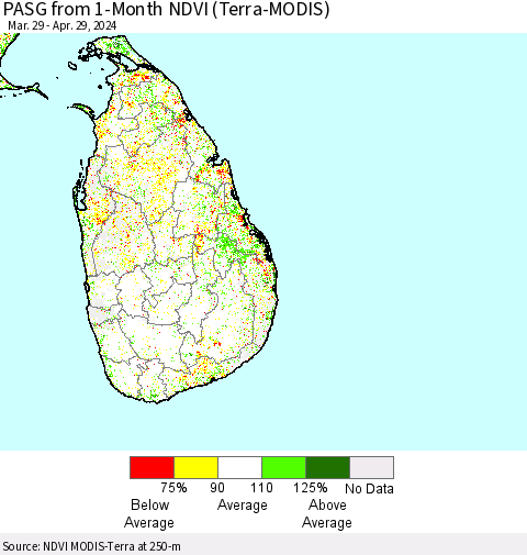 Sri Lanka PASG from 1-Month NDVI (Terra-MODIS) Thematic Map For 4/22/2024 - 4/29/2024