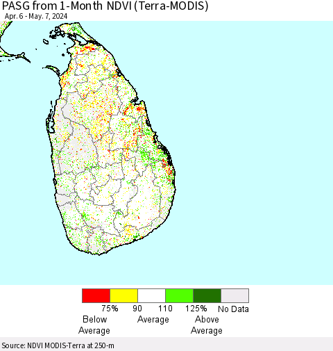 Sri Lanka PASG from 1-Month NDVI (Terra-MODIS) Thematic Map For 4/30/2024 - 5/7/2024