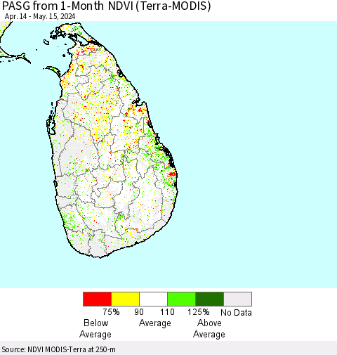 Sri Lanka PASG from 1-Month NDVI (Terra-MODIS) Thematic Map For 5/8/2024 - 5/15/2024