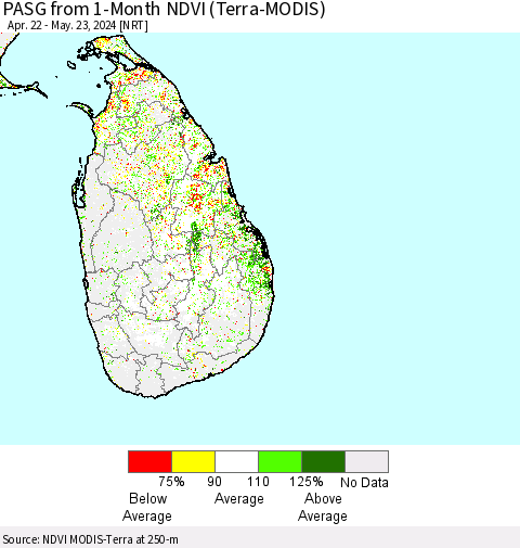 Sri Lanka PASG from 1-Month NDVI (Terra-MODIS) Thematic Map For 5/16/2024 - 5/23/2024