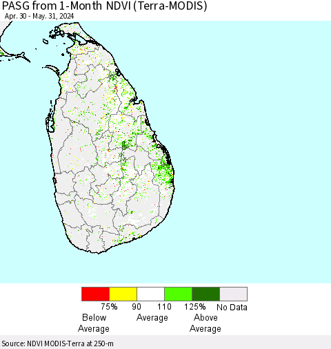 Sri Lanka PASG from 1-Month NDVI (Terra-MODIS) Thematic Map For 5/24/2024 - 5/31/2024