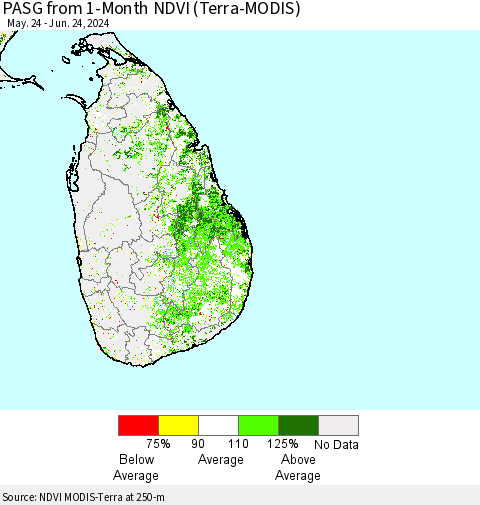 Sri Lanka PASG from 1-Month NDVI (Terra-MODIS) Thematic Map For 6/17/2024 - 6/24/2024