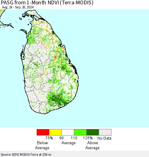 Sri Lanka PASG from 1-Month NDVI (Terra-MODIS) Thematic Map For 9/21/2024 - 9/28/2024