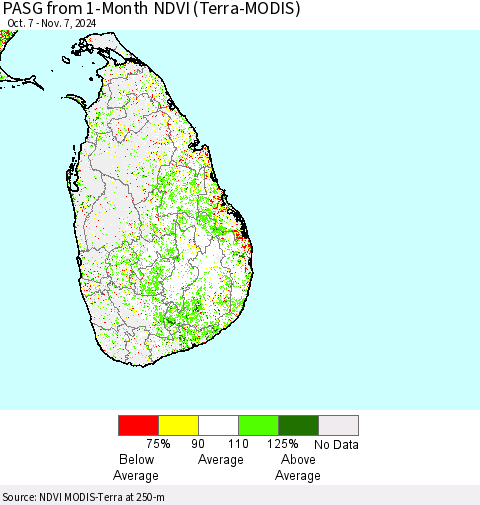 Sri Lanka PASG from 1-Month NDVI (Terra-MODIS) Thematic Map For 10/31/2024 - 11/7/2024