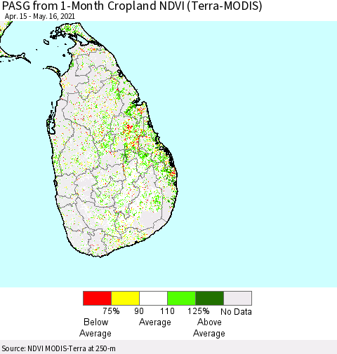 Sri Lanka PASG from 1-Month Cropland NDVI (Terra-MODIS) Thematic Map For 5/9/2021 - 5/16/2021
