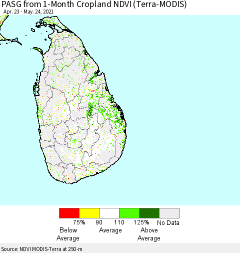 Sri Lanka PASG from 1-Month Cropland NDVI (Terra-MODIS) Thematic Map For 5/17/2021 - 5/24/2021