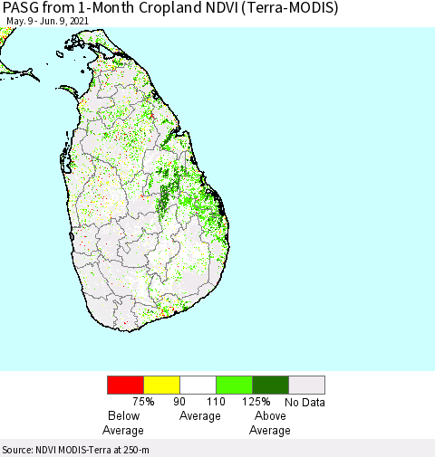 Sri Lanka PASG from 1-Month Cropland NDVI (Terra-MODIS) Thematic Map For 6/2/2021 - 6/9/2021