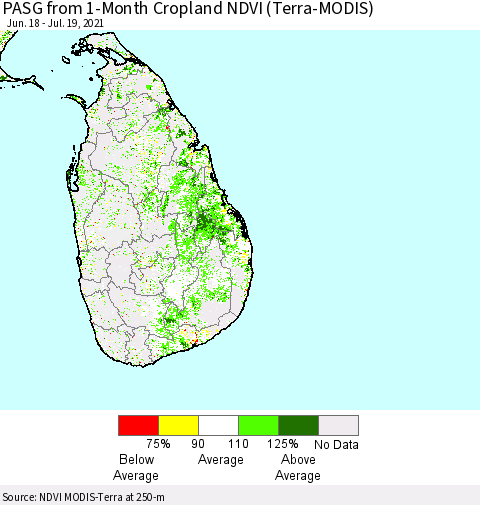 Sri Lanka PASG from 1-Month Cropland NDVI (Terra-MODIS) Thematic Map For 7/12/2021 - 7/19/2021