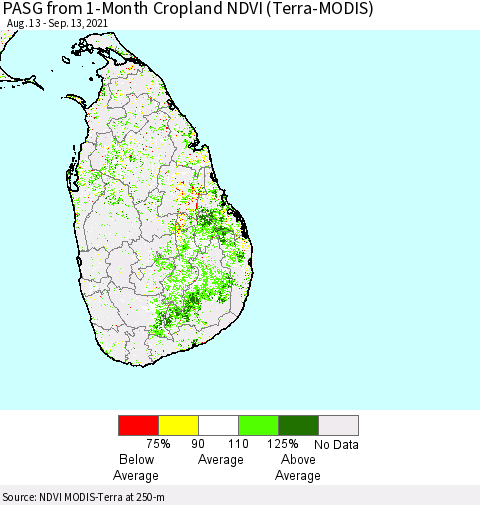 Sri Lanka PASG from 1-Month Cropland NDVI (Terra-MODIS) Thematic Map For 9/6/2021 - 9/13/2021