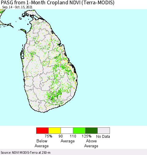 Sri Lanka PASG from 1-Month Cropland NDVI (Terra-MODIS) Thematic Map For 10/8/2021 - 10/15/2021