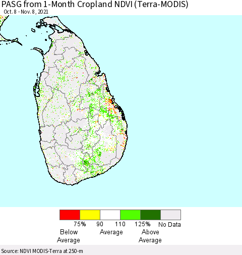 Sri Lanka PASG from 1-Month Cropland NDVI (Terra-MODIS) Thematic Map For 11/1/2021 - 11/8/2021