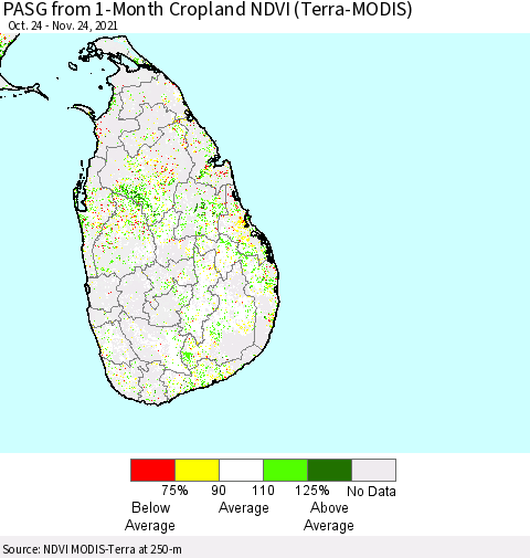 Sri Lanka PASG from 1-Month Cropland NDVI (Terra-MODIS) Thematic Map For 11/17/2021 - 11/24/2021