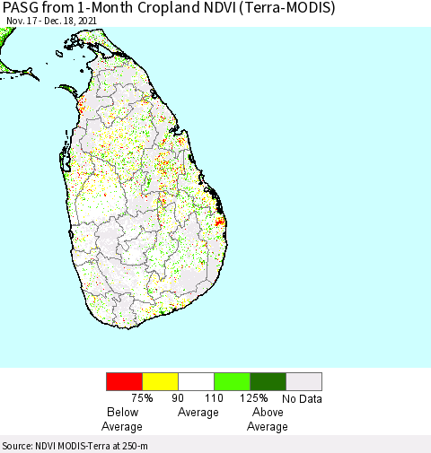 Sri Lanka PASG from 1-Month Cropland NDVI (Terra-MODIS) Thematic Map For 12/11/2021 - 12/18/2021