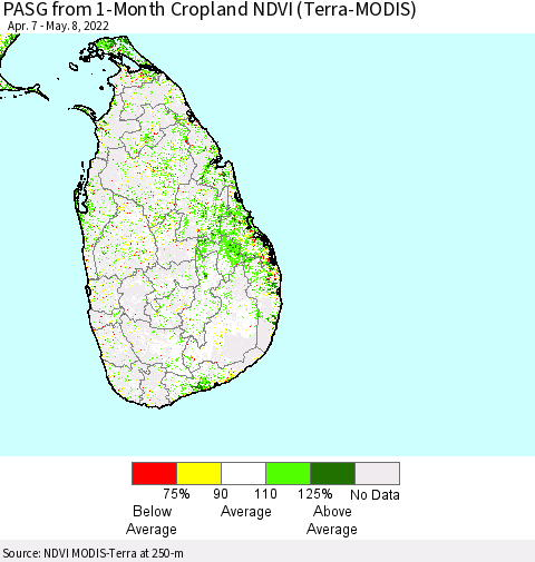 Sri Lanka PASG from 1-Month Cropland NDVI (Terra-MODIS) Thematic Map For 5/1/2022 - 5/8/2022
