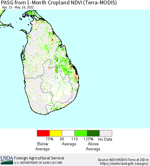 Sri Lanka PASG from 1-Month Cropland NDVI (Terra-MODIS) Thematic Map For 5/11/2022 - 5/20/2022