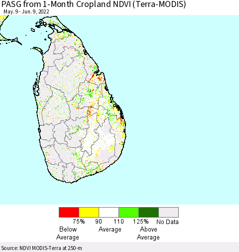Sri Lanka PASG from 1-Month Cropland NDVI (Terra-MODIS) Thematic Map For 6/2/2022 - 6/9/2022