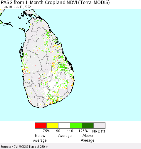 Sri Lanka PASG from 1-Month Cropland NDVI (Terra-MODIS) Thematic Map For 7/4/2022 - 7/11/2022