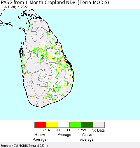 Sri Lanka PASG from 1-Month Cropland NDVI (Terra-MODIS) Thematic Map For 7/28/2022 - 8/4/2022