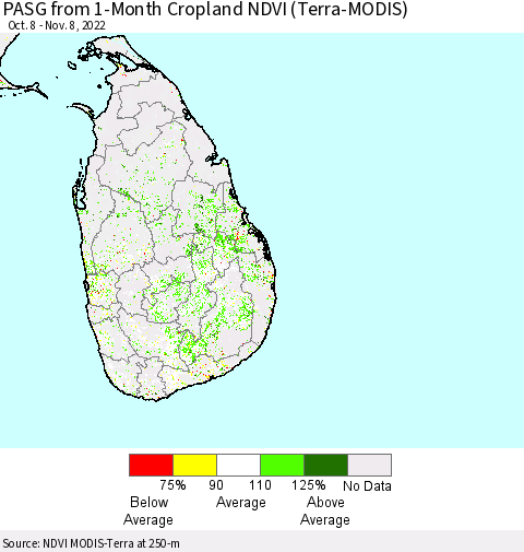 Sri Lanka PASG from 1-Month Cropland NDVI (Terra-MODIS) Thematic Map For 11/1/2022 - 11/8/2022