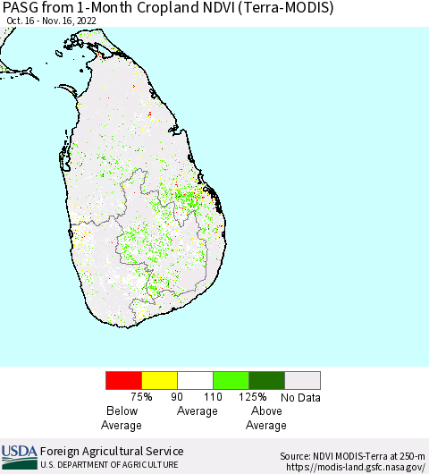 Sri Lanka PASG from 1-Month Cropland NDVI (Terra-MODIS) Thematic Map For 11/11/2022 - 11/20/2022