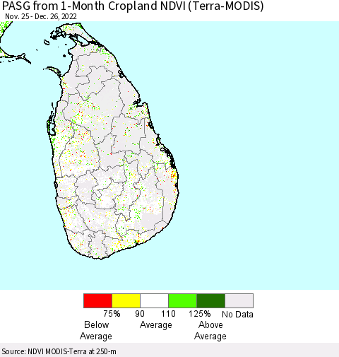 Sri Lanka PASG from 1-Month Cropland NDVI (Terra-MODIS) Thematic Map For 12/19/2022 - 12/26/2022