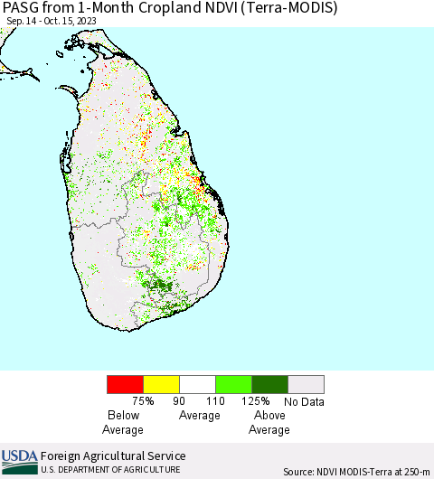 Sri Lanka PASG from 1-Month Cropland NDVI (Terra-MODIS) Thematic Map For 10/11/2023 - 10/20/2023