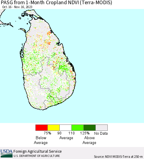 Sri Lanka PASG from 1-Month Cropland NDVI (Terra-MODIS) Thematic Map For 11/11/2023 - 11/20/2023