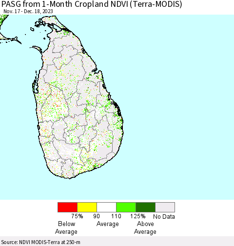 Sri Lanka PASG from 1-Month Cropland NDVI (Terra-MODIS) Thematic Map For 12/11/2023 - 12/18/2023