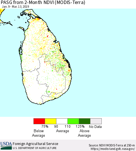 Sri Lanka PASG from 2-Month NDVI (MODIS-Terra) Thematic Map For 3/11/2019 - 3/20/2019