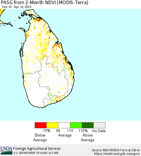 Sri Lanka PASG from 2-Month NDVI (MODIS-Terra) Thematic Map For 4/11/2019 - 4/20/2019