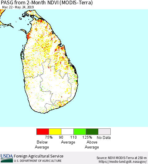 Sri Lanka PASG from 2-Month NDVI (Terra-MODIS) Thematic Map For 5/21/2019 - 5/31/2019