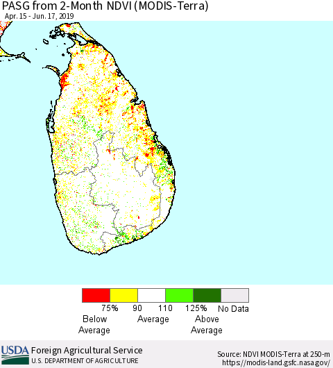 Sri Lanka PASG from 2-Month NDVI (Terra-MODIS) Thematic Map For 6/11/2019 - 6/20/2019