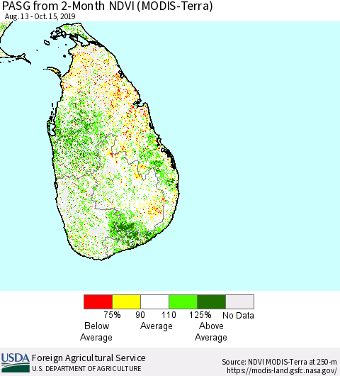 Sri Lanka PASG from 2-Month NDVI (Terra-MODIS) Thematic Map For 10/11/2019 - 10/20/2019