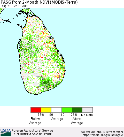 Sri Lanka PASG from 2-Month NDVI (Terra-MODIS) Thematic Map For 10/21/2019 - 10/31/2019