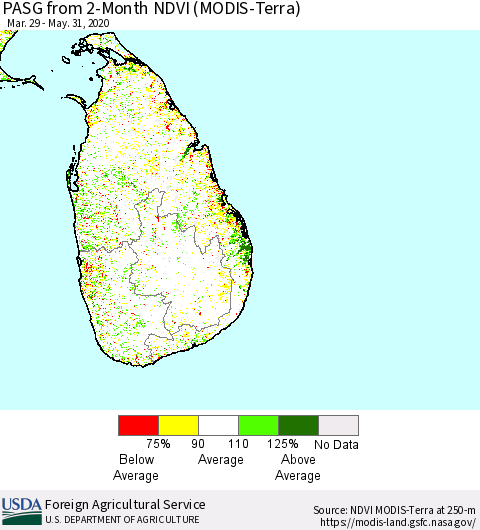 Sri Lanka PASG from 2-Month NDVI (Terra-MODIS) Thematic Map For 5/21/2020 - 5/31/2020