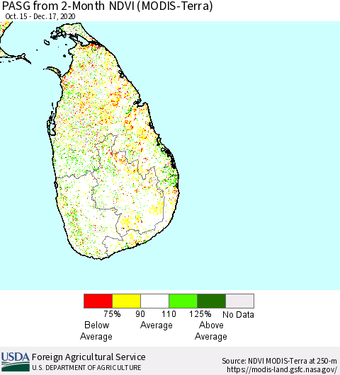 Sri Lanka PASG from 2-Month NDVI (Terra-MODIS) Thematic Map For 12/11/2020 - 12/20/2020