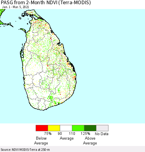 Sri Lanka PASG from 2-Month NDVI (Terra-MODIS) Thematic Map For 2/26/2021 - 3/5/2021