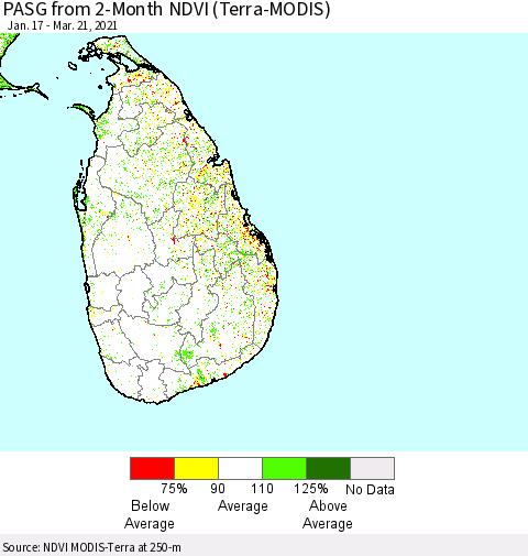 Sri Lanka PASG from 2-Month NDVI (Terra-MODIS) Thematic Map For 3/14/2021 - 3/21/2021