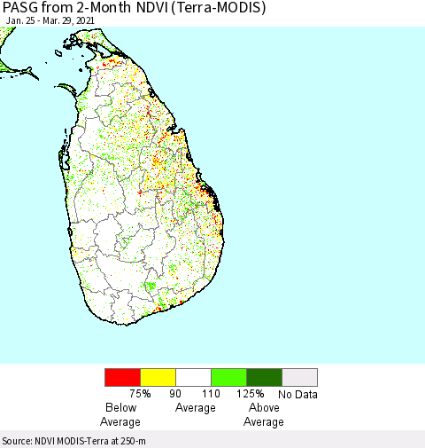 Sri Lanka PASG from 2-Month NDVI (Terra-MODIS) Thematic Map For 3/22/2021 - 3/29/2021