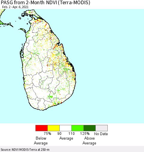 Sri Lanka PASG from 2-Month NDVI (Terra-MODIS) Thematic Map For 3/30/2021 - 4/6/2021