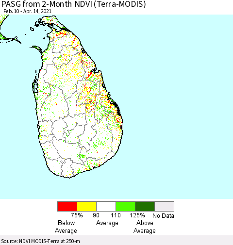 Sri Lanka PASG from 2-Month NDVI (Terra-MODIS) Thematic Map For 4/7/2021 - 4/14/2021