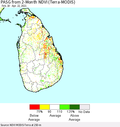 Sri Lanka PASG from 2-Month NDVI (Terra-MODIS) Thematic Map For 4/15/2021 - 4/22/2021