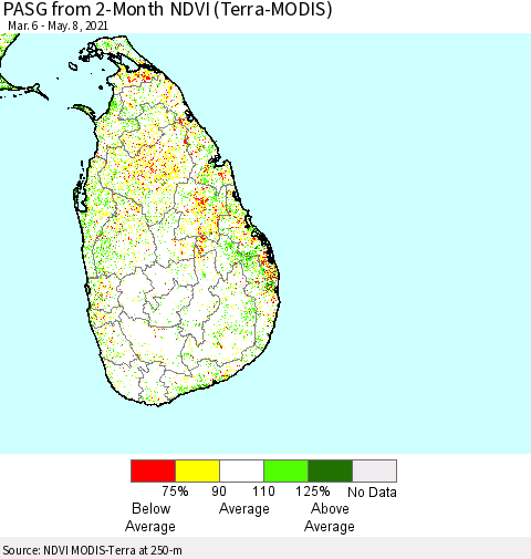 Sri Lanka PASG from 2-Month NDVI (Terra-MODIS) Thematic Map For 5/1/2021 - 5/8/2021