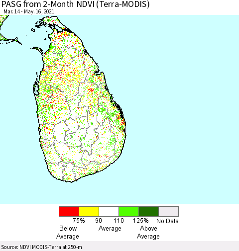 Sri Lanka PASG from 2-Month NDVI (Terra-MODIS) Thematic Map For 5/9/2021 - 5/16/2021