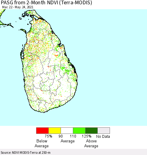 Sri Lanka PASG from 2-Month NDVI (Terra-MODIS) Thematic Map For 5/17/2021 - 5/24/2021