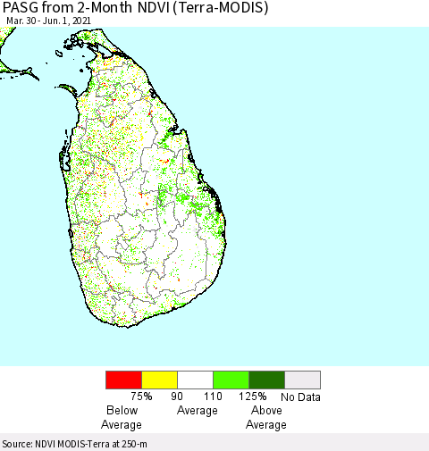 Sri Lanka PASG from 2-Month NDVI (Terra-MODIS) Thematic Map For 5/25/2021 - 6/1/2021
