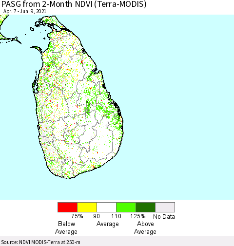 Sri Lanka PASG from 2-Month NDVI (Terra-MODIS) Thematic Map For 6/2/2021 - 6/9/2021