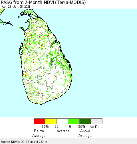 Sri Lanka PASG from 2-Month NDVI (Terra-MODIS) Thematic Map For 6/18/2021 - 6/25/2021